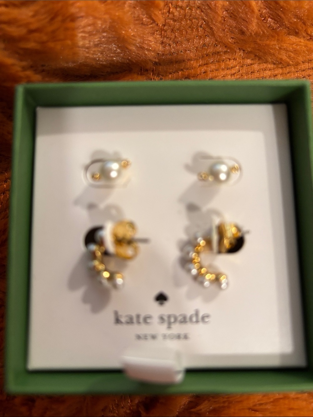 kate spade women’s Gold and White Pearl Stud and Crawler Earring Set